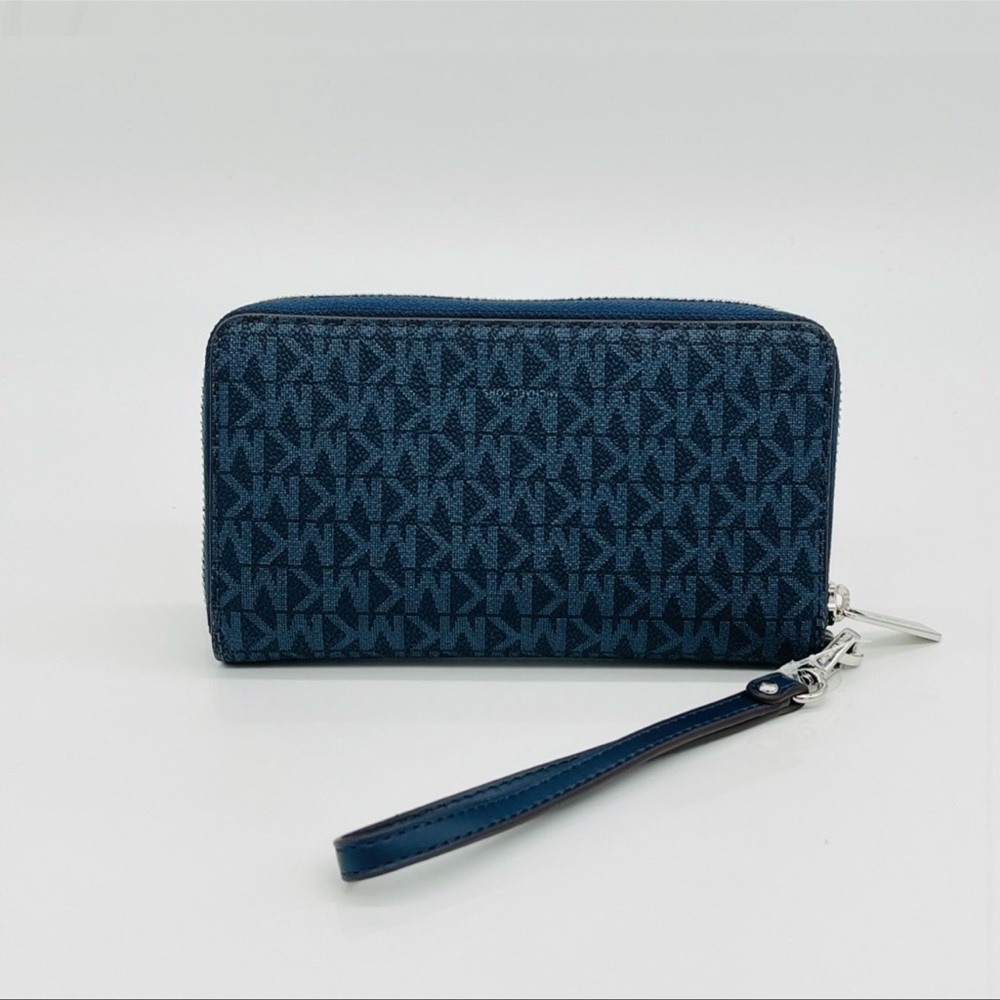 Michael Kors Large Flat Mf Phone Case Wallet Leather Blue - Picture 6 of 7